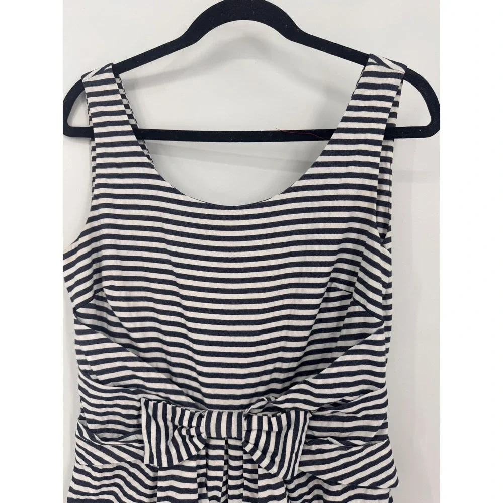 Kate Spade Striped Bow Dress Womens 6 Navy White Cotton Sleeveless‎ Knee Length